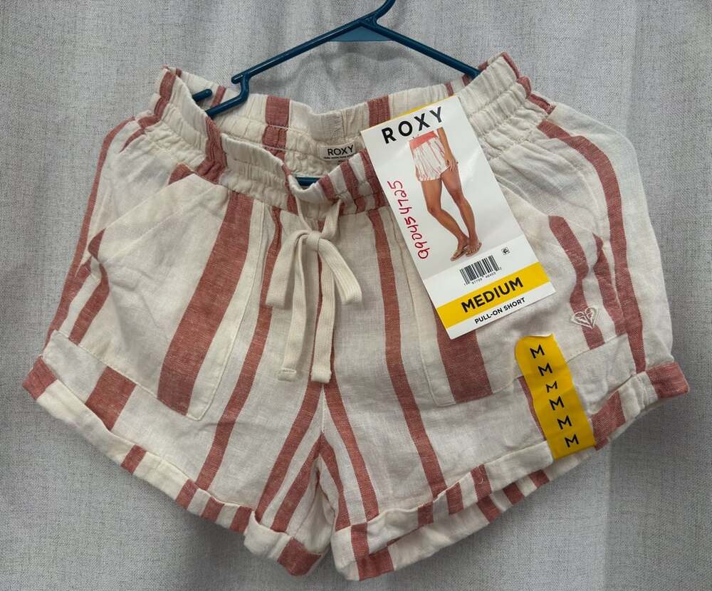Roxy Women's Pull-On Short Striped Linen Blend Medium